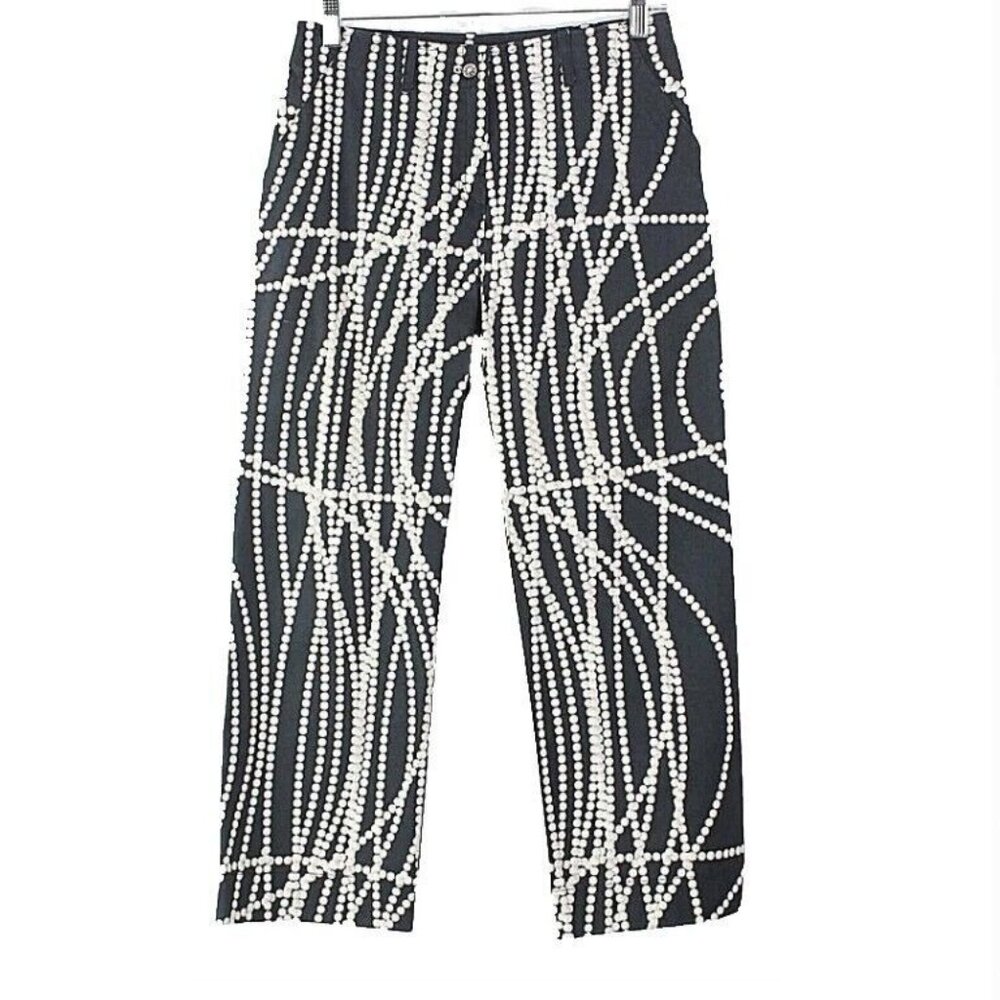 James Lakeland Sz 6 x 25 Black Cream Pearl Print Back Flap Pocket Capri Pant